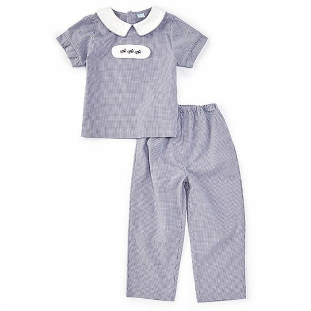 Edgehill Collection Little Boys' Peter Pan Cap Sleeve Tab Pants Kids Set
